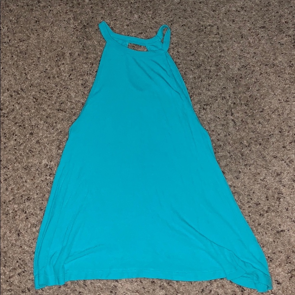 Teal high neck cotton flowy top